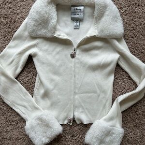 Forever 21 White Teddy Jacket with Plush Faux Fur Disney Marie